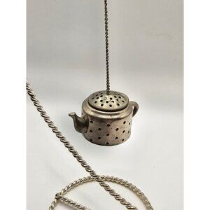 Miniature Teapot-Shaped Silver Tea Infuser On Chain